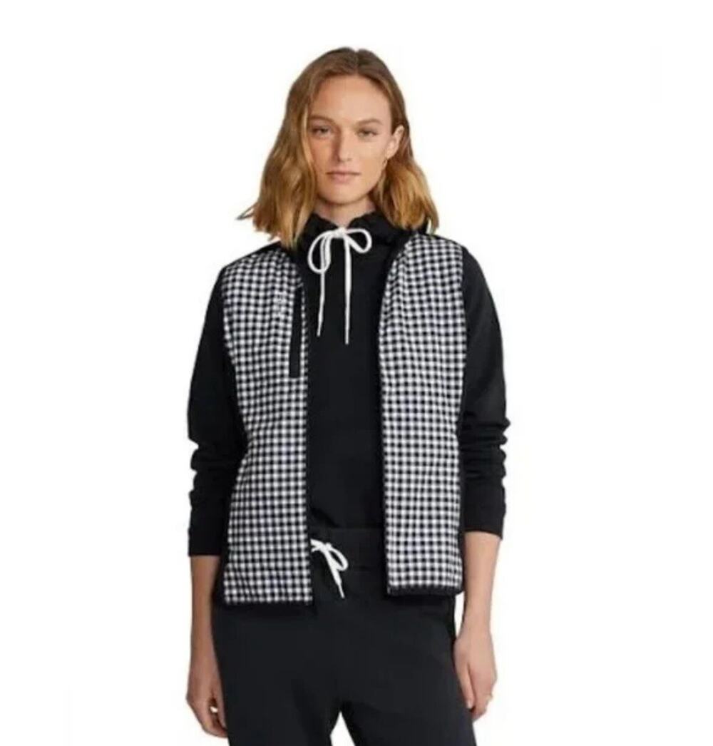 RLX By Ralph Lauren Polo Womens Golf Zipper Vest Gingham Black White Size Large